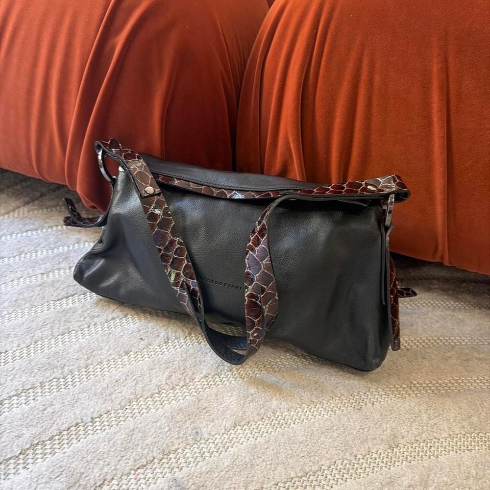 Vtg y2k Marco Buggiani black leather shoulder bag punk boho baddie party